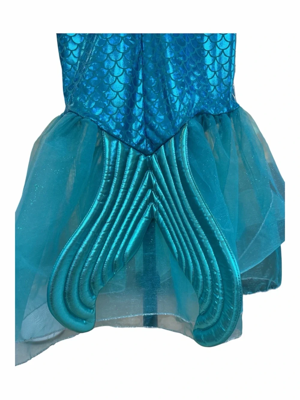 Girl’s Halloween Sparkling Mermaid Costume Dress w Pink Shell Accent - Teal/Blue